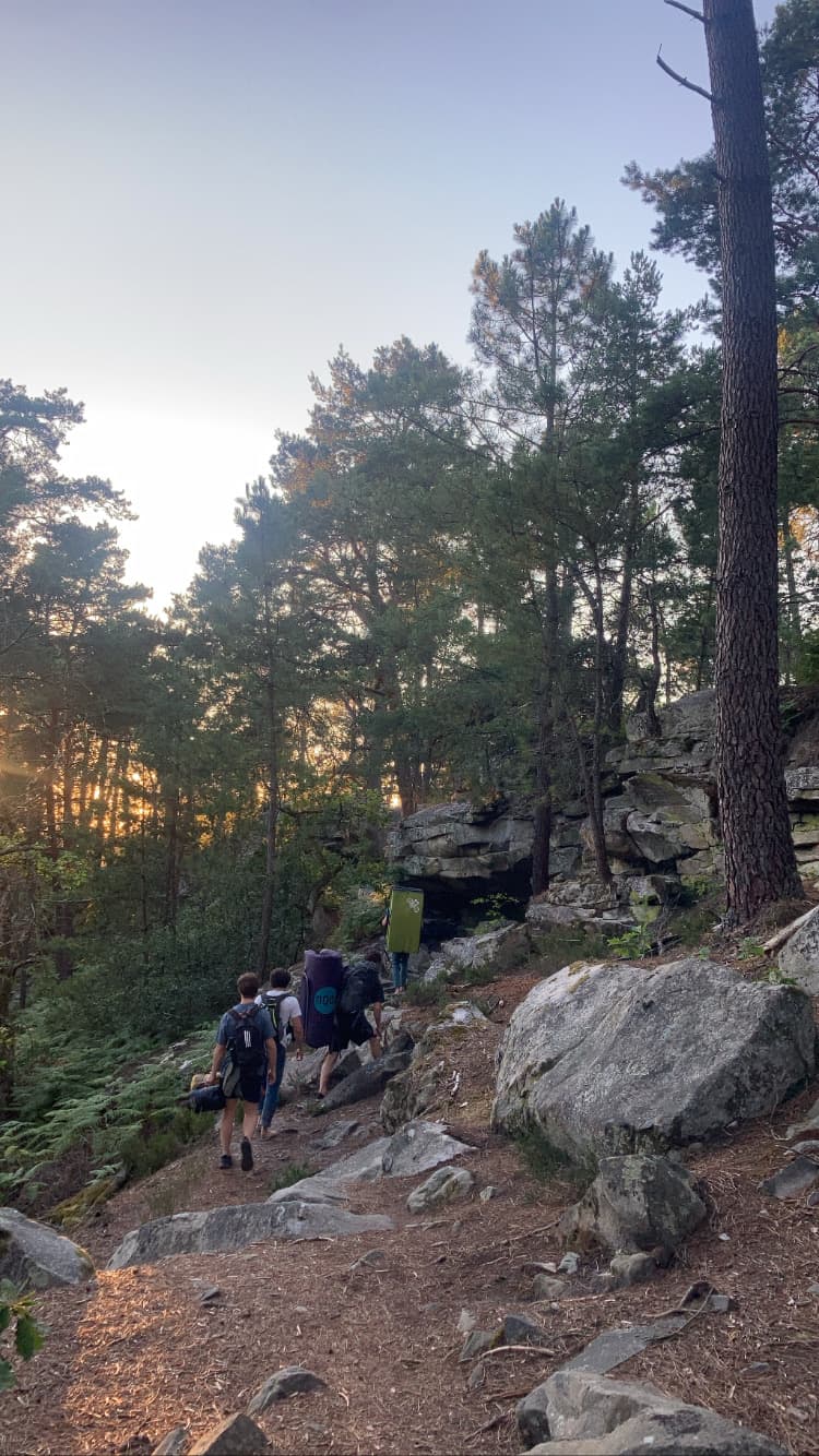 Into the forest of Fontainebleu for some night climbing.